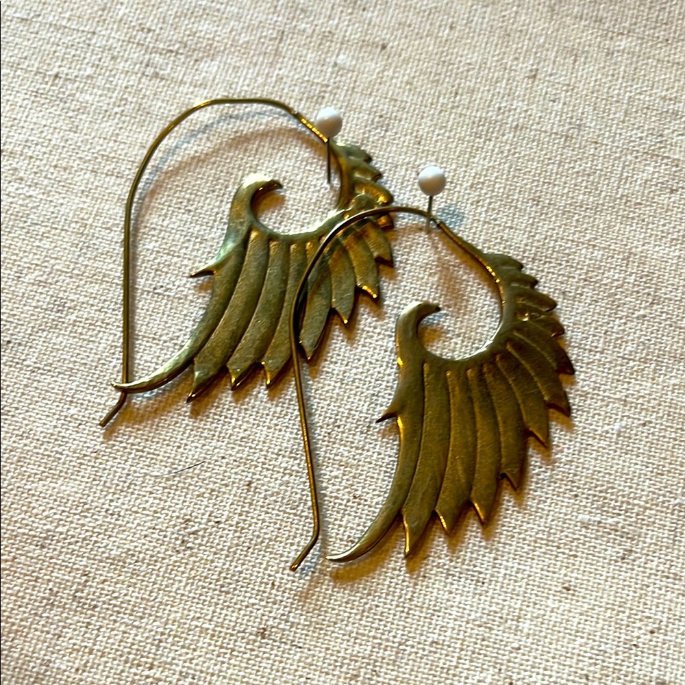 Vintage Gold Mixed Metal Angel Wing Earrings